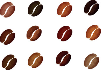 Watercolor Coffee Beans Collection on White Background