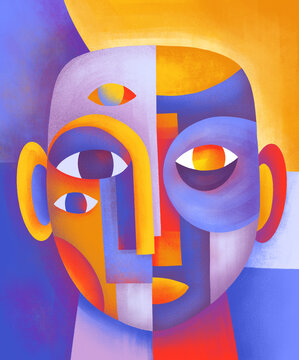 Abstract Portrait With Multiple Eyes