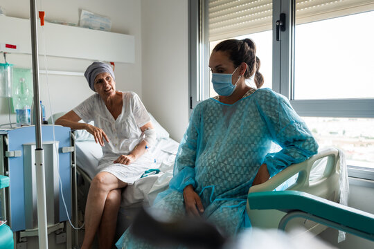 Relatives visiting a patient in hospital