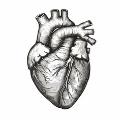 Human health medical. Anatomical human heart - sketch isolated on white background. Hand drawn sketch in vintage engraving style. Vector illustration