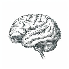 Fototapeta premium Human health medical. Anatomical human brain - sketch isolated on white background. Hand drawn sketch in vintage engraving style. Brain Vector illustration