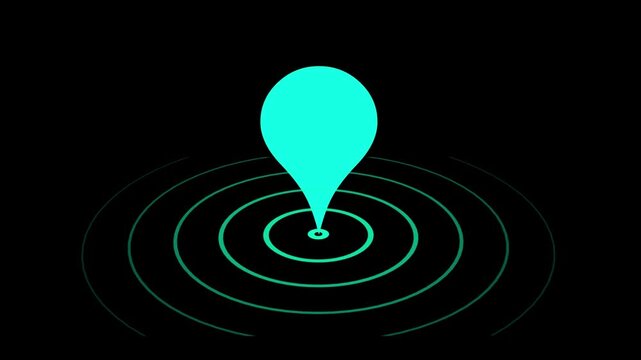 Location tracker pin pointer on black background, Animated location icon symbol on alpha channel. 3d Rendered animation of GPS icon