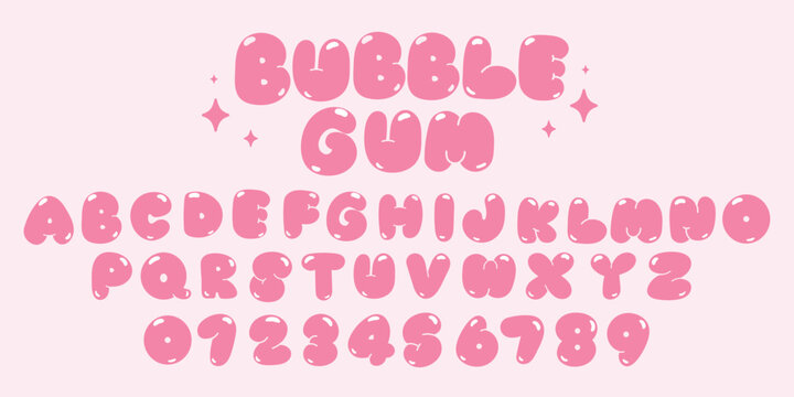 Cute hand drawn letters and numbers vector set. Bubble glossy style alphabet with doodle element. Cartoon font for events, promotion, logo, banner, monogram, poster, sticker, print.