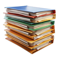 Stack of file folders with documents isolated on transparent background