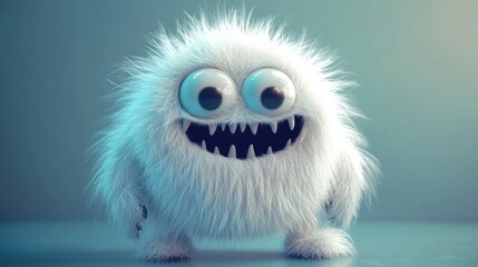 Obraz premium Cute white furry monster 3D cartoon character