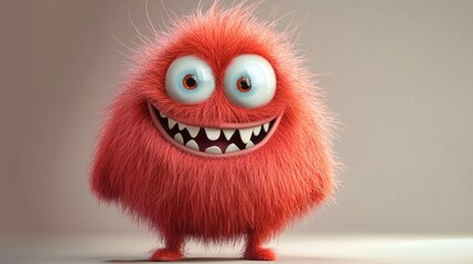 Fototapeta premium Cute red furry monster 3D cartoon character