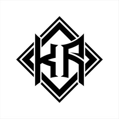 Fototapeta premium KA Letter logo with abstract shield shape with square black outline on white background design
