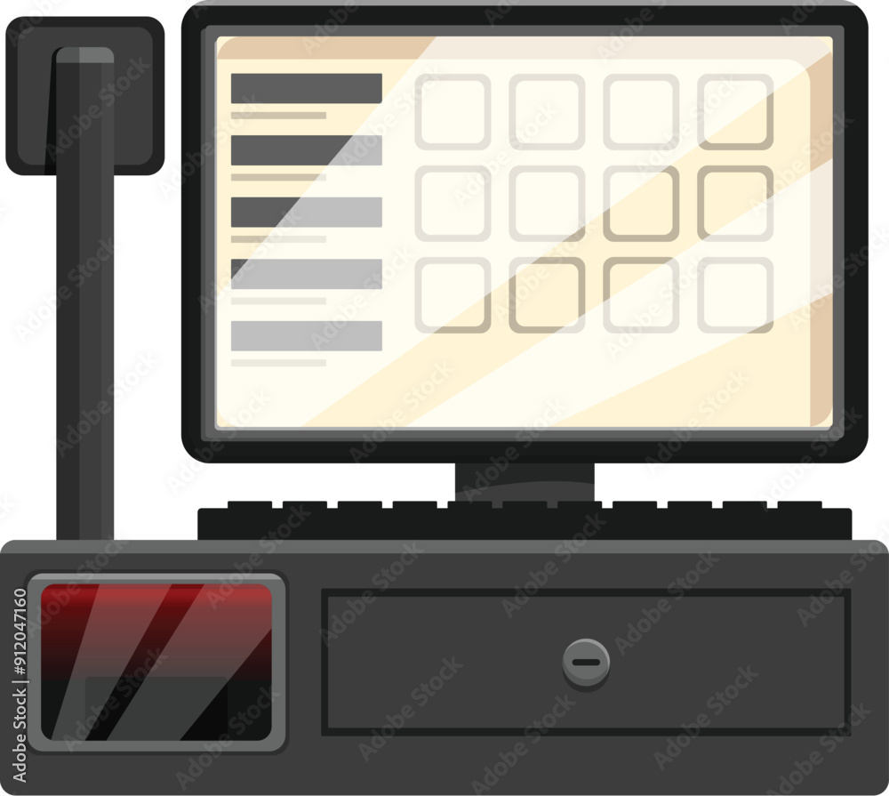 Poster point of sale system showing a blank screen with blank buttons ready to accept a transaction