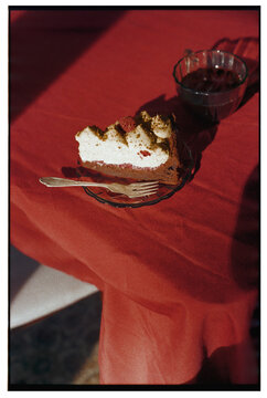 piece of cake on a transparent plate