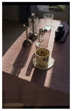 kitchen items on the table in the living room