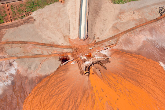 Aerial views over large industrial tailing ponds