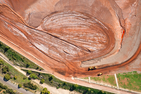 Aerial views over large industrial tailing ponds