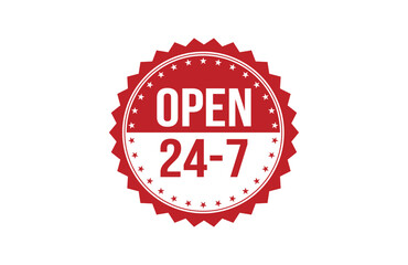 Red banner open 24-7 isolated on white background.