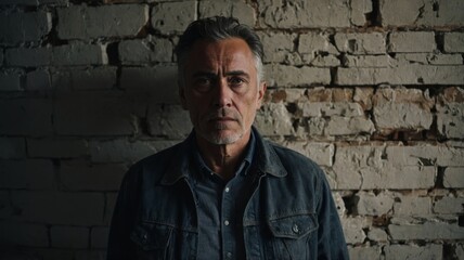 Obraz premium Portrait of man standing against wall