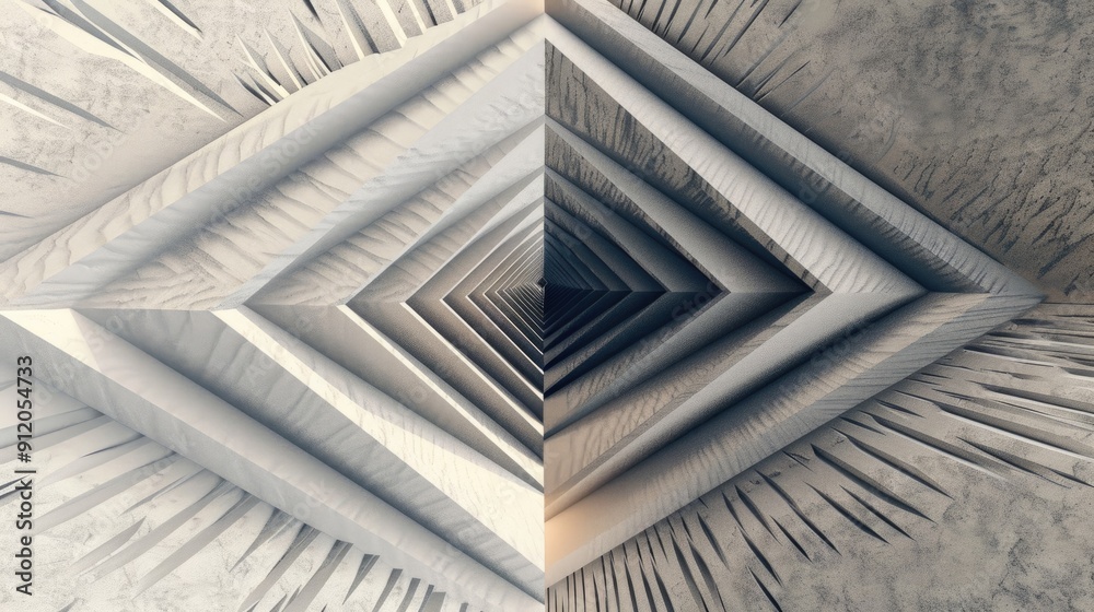 Poster intricate geometric forms converge into a mesmerizing tunnel, creating an enchanting illusion of dep