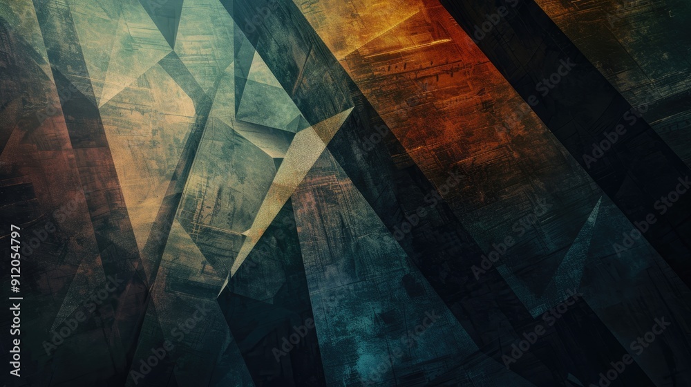 Poster angular shapes intertwine with vibrant color gradients, creating an immersive experience of light an