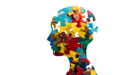 Human head with colorful puzzle pieces , hallucinations ,  mental health,  brain balance, harmony
