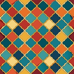 seamless pattern of colorful quatrefoil tiles