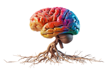 3d render of colorful brain with tree roots, creativity, idea , thinking , creative mind