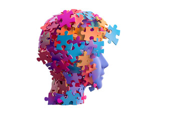 Human head with colorful puzzle pieces , hallucinations ,  mental health,  brain balance, harmony
