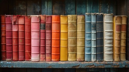 Vintage Book Collection on a Wooden Shelf
