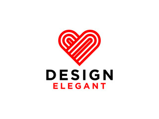 Abstract Heart Logo. Red Decorative Hand Drawn Heart Calligraphy Style isolated on White Background.