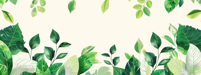 Border with green leaves, blank page