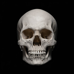 Obraz premium Front view of natural human skull on isolated black background