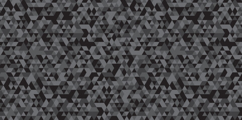 Abstract geometric black and gray background. modern mosaic and low polygon triangle texture wallpaper. Triangle shape retro wall grid pattern geometric ornament tile vector square element background.