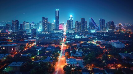 Nighttime Aerial View of Austin, Texas