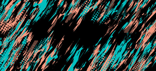black, white, and teal abstract background with grunge halftone brush strokes