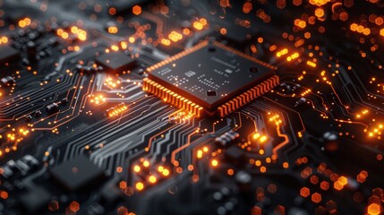 Circuit Board with Glowing Processor