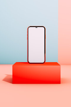 Smartphone on red platform