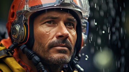 An astronaut looks into space.  