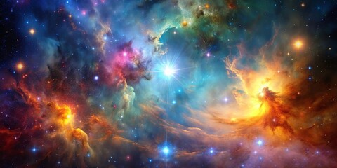 Naklejka premium Endless space background with colorful nebulae and stars, space, universe, galaxy, astronomy, celestial, cosmos
