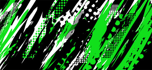 black, white, and green abstract background with grunge halftone brush strokes