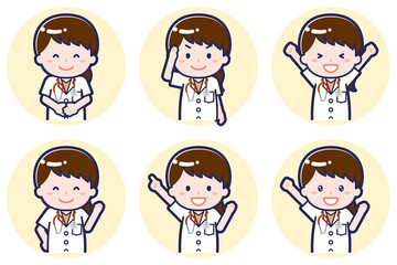 Fototapeta premium 半袖の女性医師のポーズセット_01