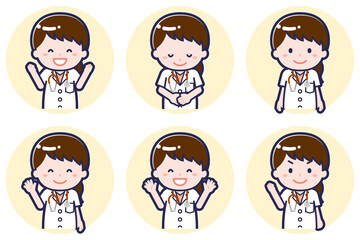 半袖の女性医師のポーズセット_02