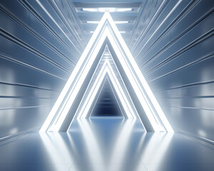 Obraz premium Elegant, hi-tech background image. Futuristic blue walkway with glass walls and perspective lines. Similar to inside an airport or office.