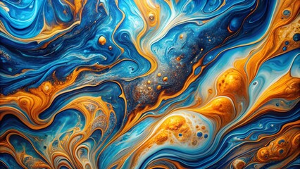 Obraz premium Abstract background of blue, orange and golden marble liquid texture , marble, abstract, background, liquid, texture, , design