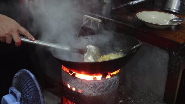 Bakmi Jowo is a traditional food from Java cooked on a stove with hot coals from charcoal.
