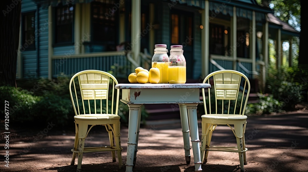 Sticker an empty lemonade stand ready for children