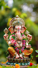 Fototapeta premium Lord ganesha sculpture on nature background