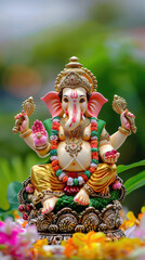 Fototapeta premium Lord ganesha sculpture on nature background