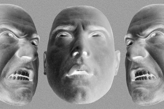 Collage art with a group scary faces