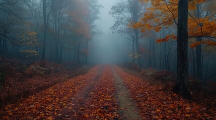 Misty Forest Path in Autumn