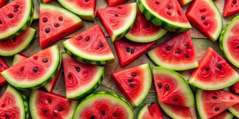 Background of freshly sliced watermelons, perfect for a summer snack, watermelon, fresh, juicy, slices, red, green, fruit