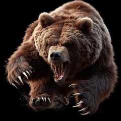 Obraz premium grizzly attack with black background 3d design