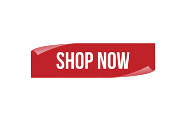 Red banner shop now isolated on white background.