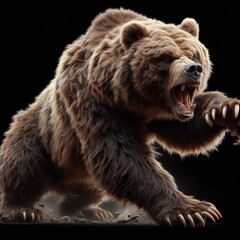 Obraz premium grizzly attack with black background 3d design